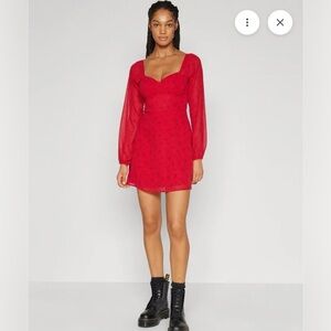 Hollister Co. Ruched Sweetheart Dress Dress Red Tonal Floral, Women's, Size: S